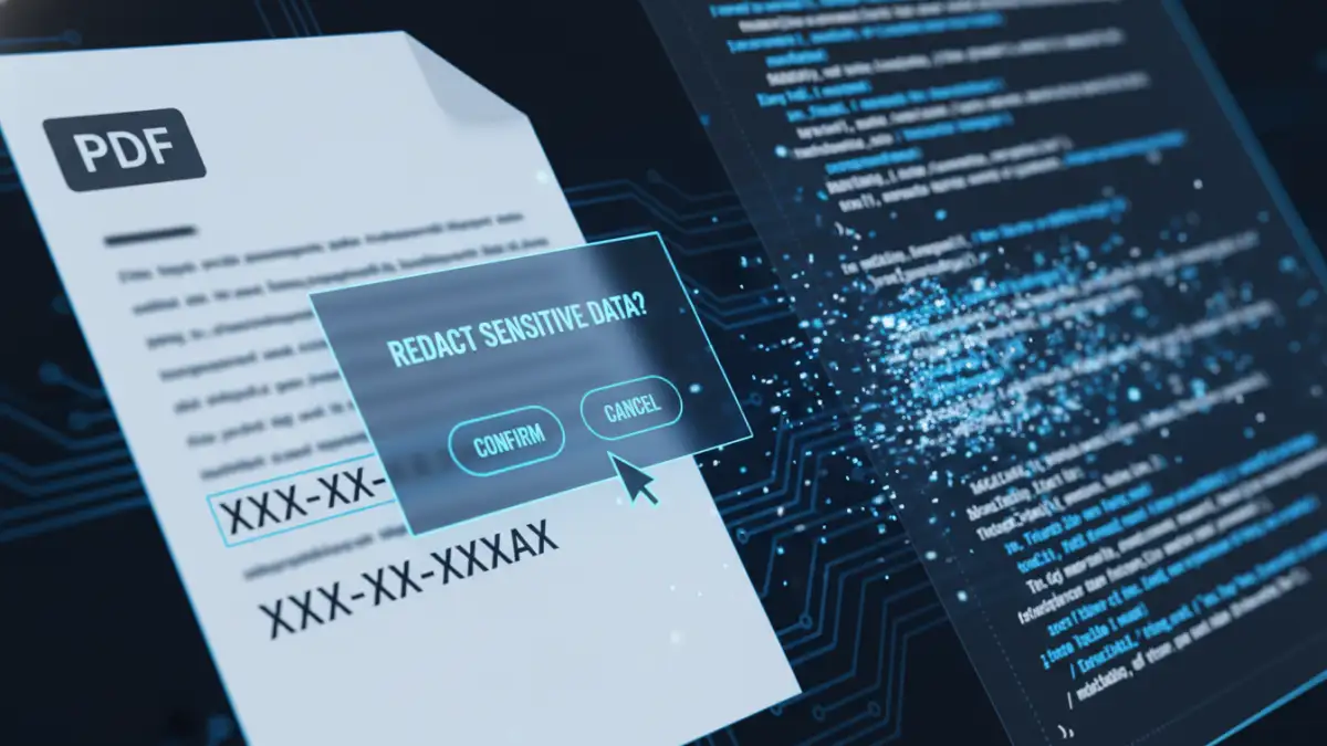 secure pdf redaction secure pdf redaction - A close-up of government redaction tools in action, showing text and metadata being scrubbed from a file.