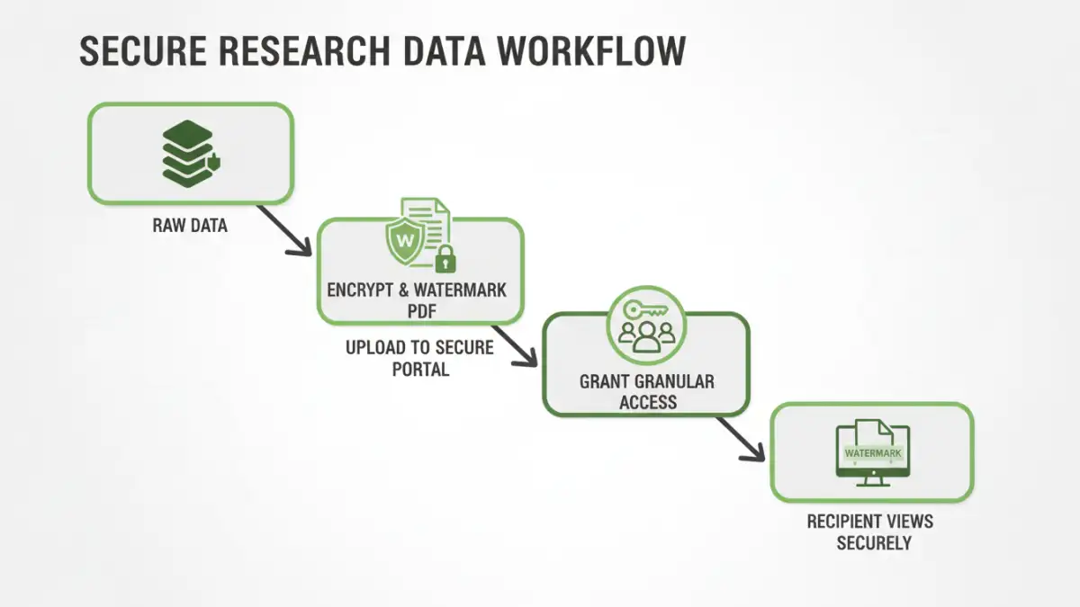 secure pdf sharing secure pdf sharing - Infographic showing the workflow for achieving research data security through a secure portal.