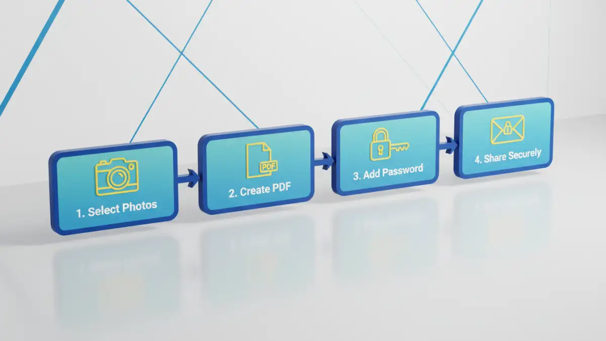 secure photo sharing pdf secure photo sharing pdf - Infographic showing the steps for secure PDF encryption for photo sharing