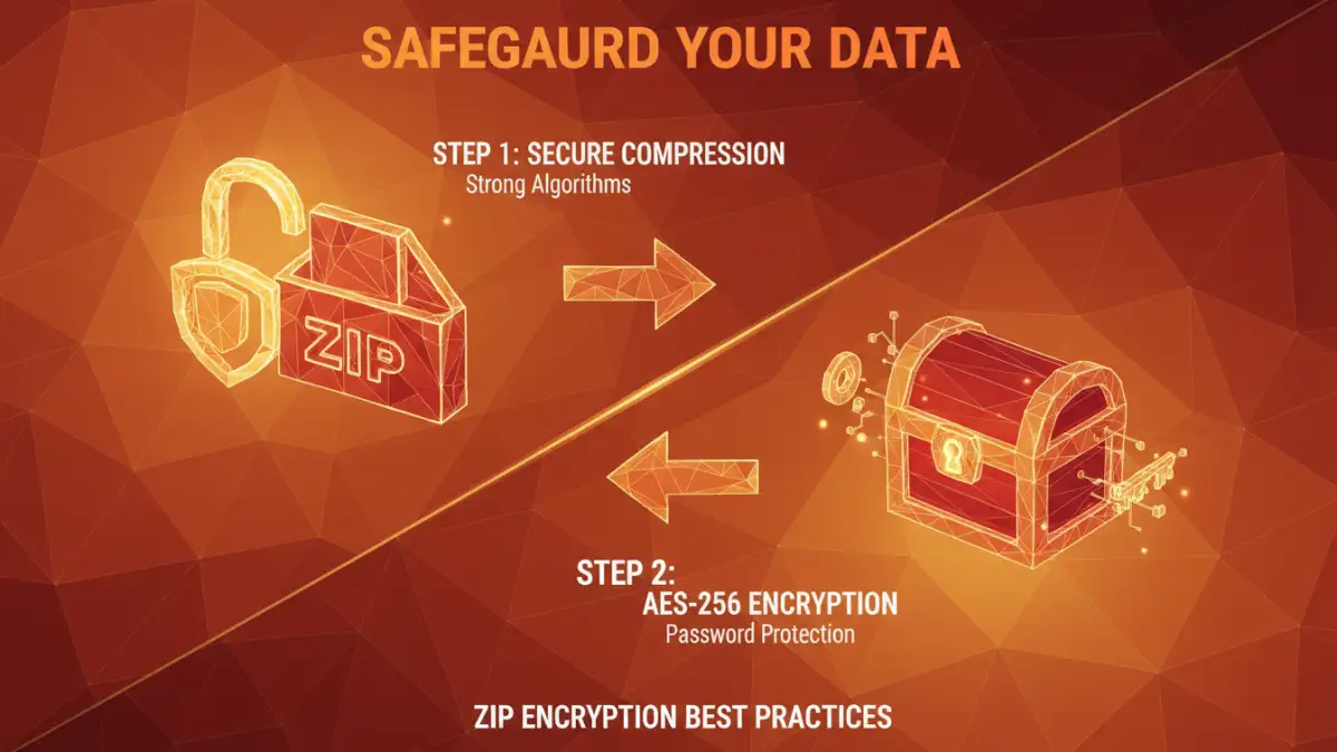 Secure Zip Archives Encryption Safely Process Infographic Secure Zip Archives Encryption Safely - Step by Step Infographic