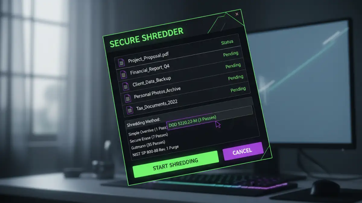 securely delete pdf files - Example of a software tool used to shred digital files securely.