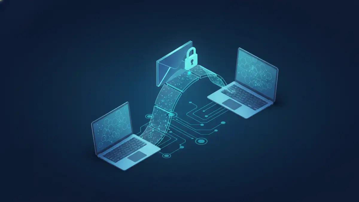 A visual representation of how to securely share a document between two computers.