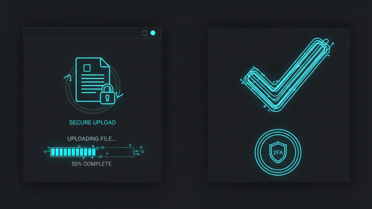 securely sharing tax documents - Illustration of using a secure portal and two-factor authentication for sharing documents.