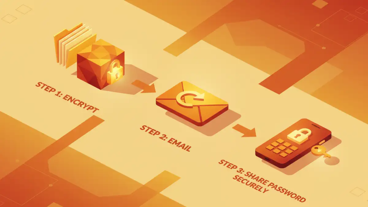 securely sharing tax documents - Infographic showing the 3-step process to encrypt and share tax files.