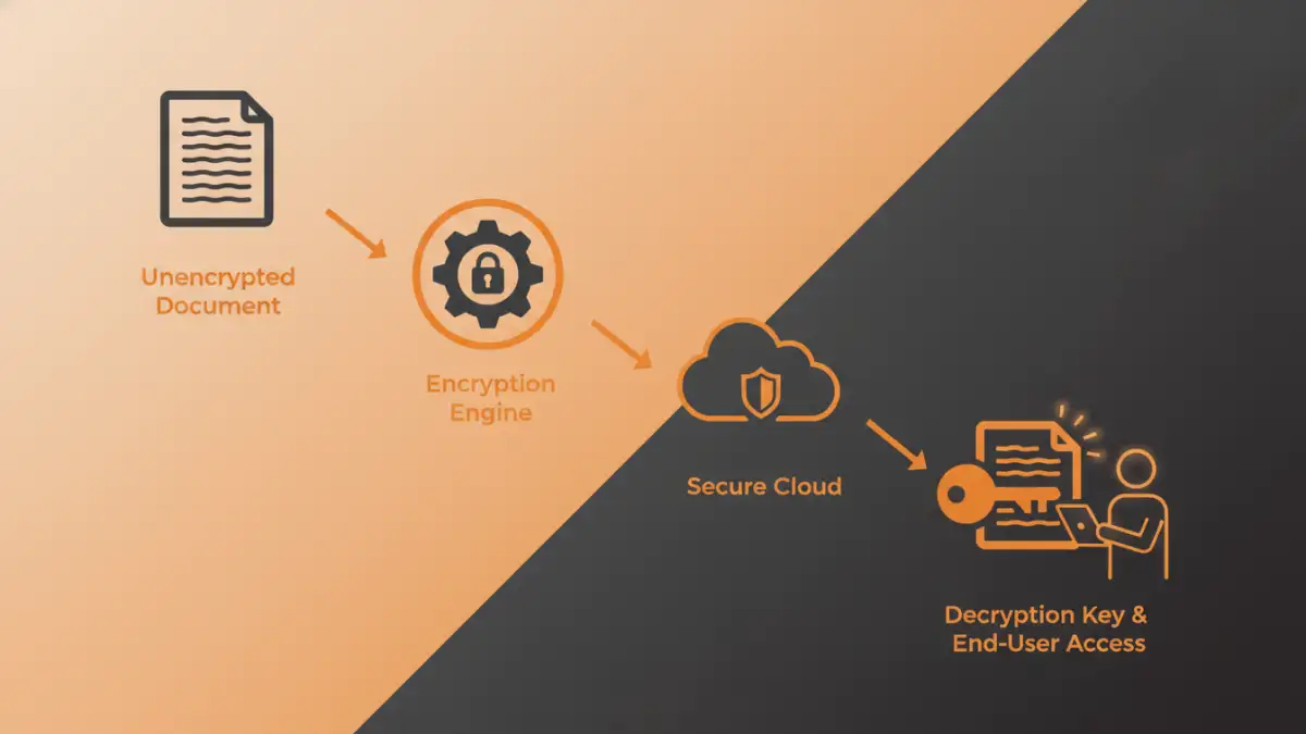 security with encrypted documents security with encrypted documents - Infographic showing the end-to-end encryption process for team documents.