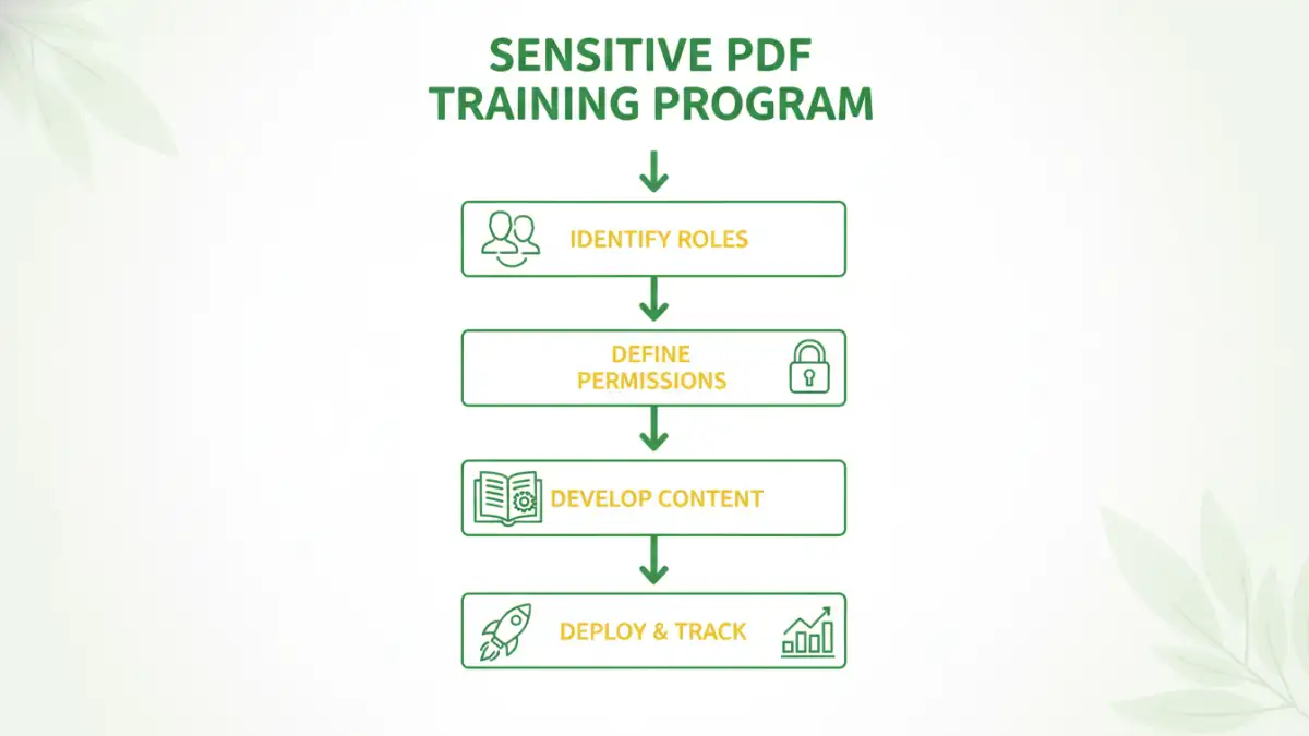 sensitive PDF documents training Infographic flowchart of the steps to implement sensitive PDF documents training.