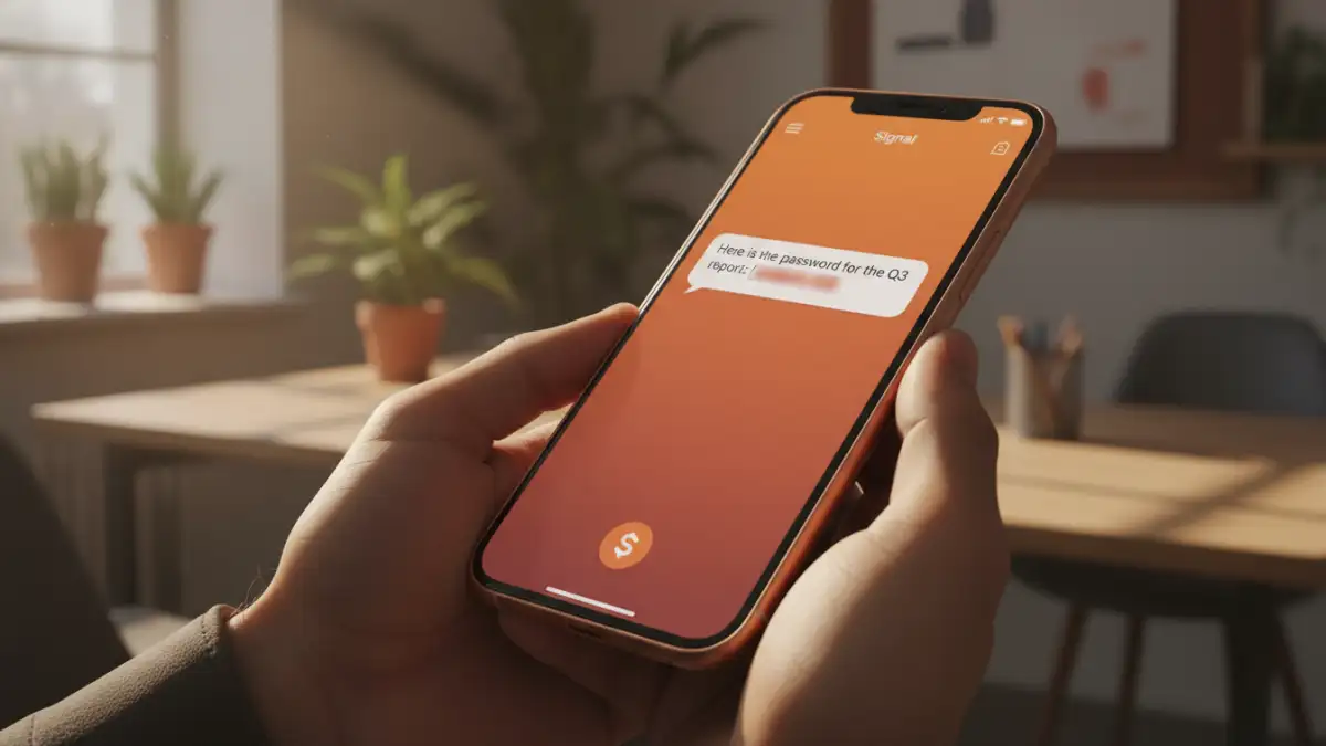 share password for document share password for document - A phone showing a password being sent via the secure Signal messaging app.