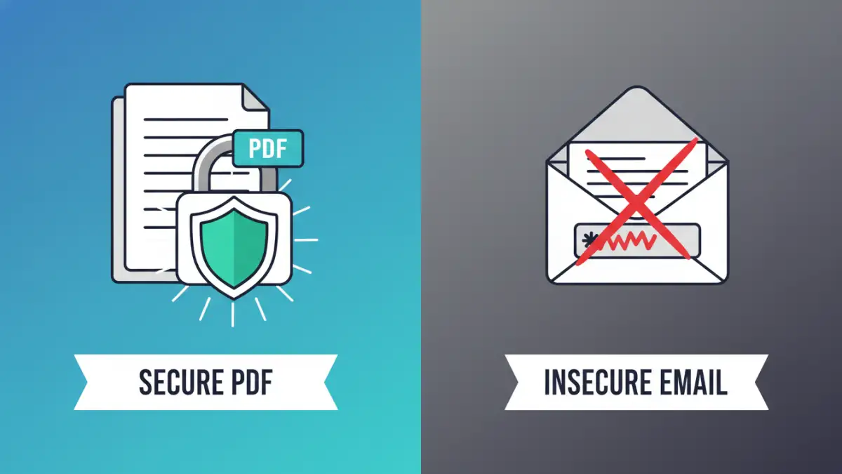 share secure pdfs A visual comparison showing secure vs. insecure methods to share secure PDFs.