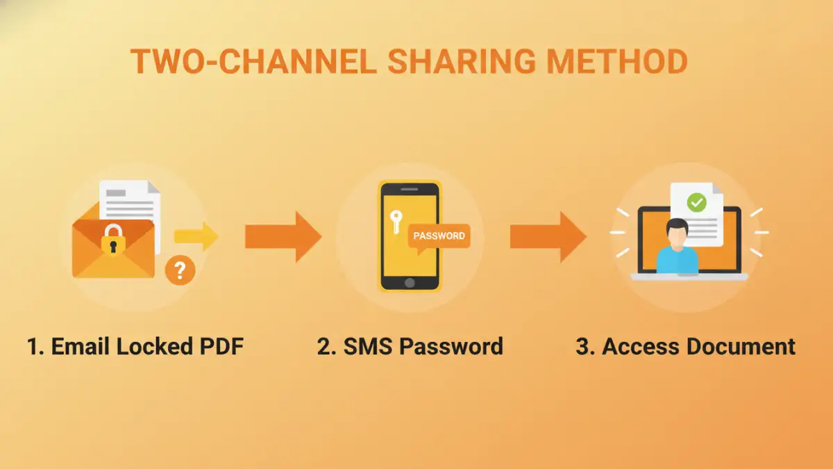 share secure pdfs share secure pdfs - An infographic detailing the two-channel method for secure document sharing.