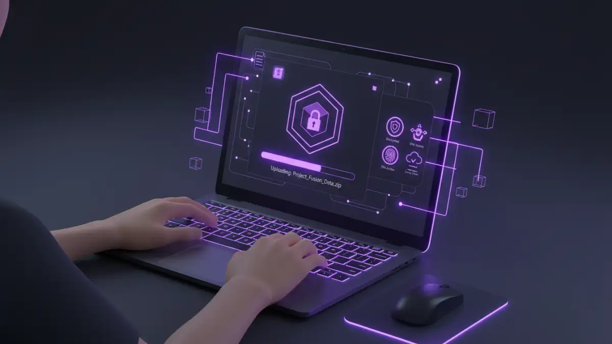 sharing documents safely - User utilizing secure cloud storage for safe file transfer.