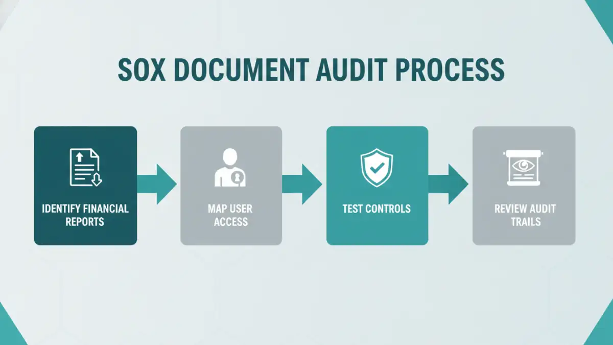 sox secure document sox secure document - Infographic showing the four steps of a SOX document workflow audit.