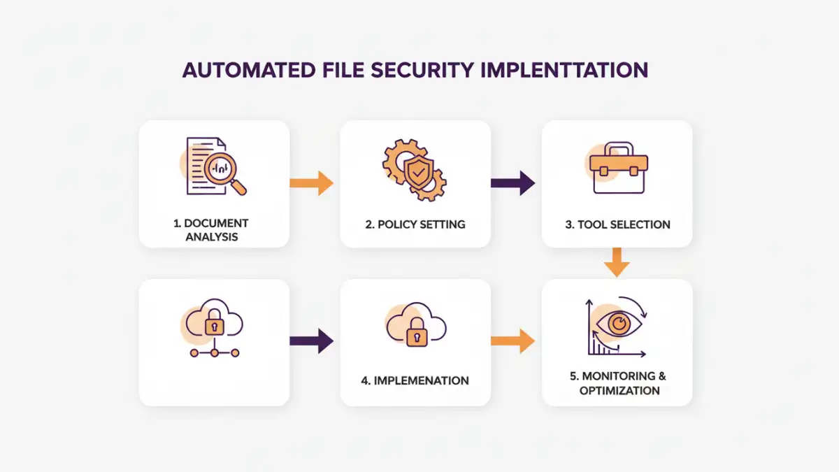 streamline document security - Infographic showing steps for implementing automated file security