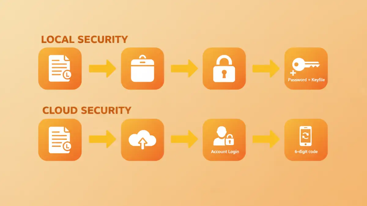 two factor authentication documents - Infographic comparing local vs. cloud-based two-factor authentication for files.