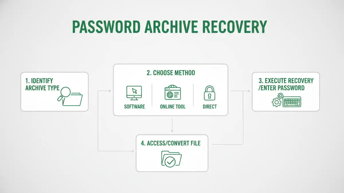 unlock archive files unlock archive files - Infographic showing the steps for password archive recovery