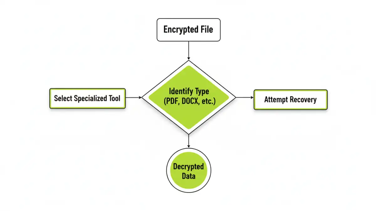 unlock document encryption Infographic flowchart showing the process of identifying file type to unlock document encryption.