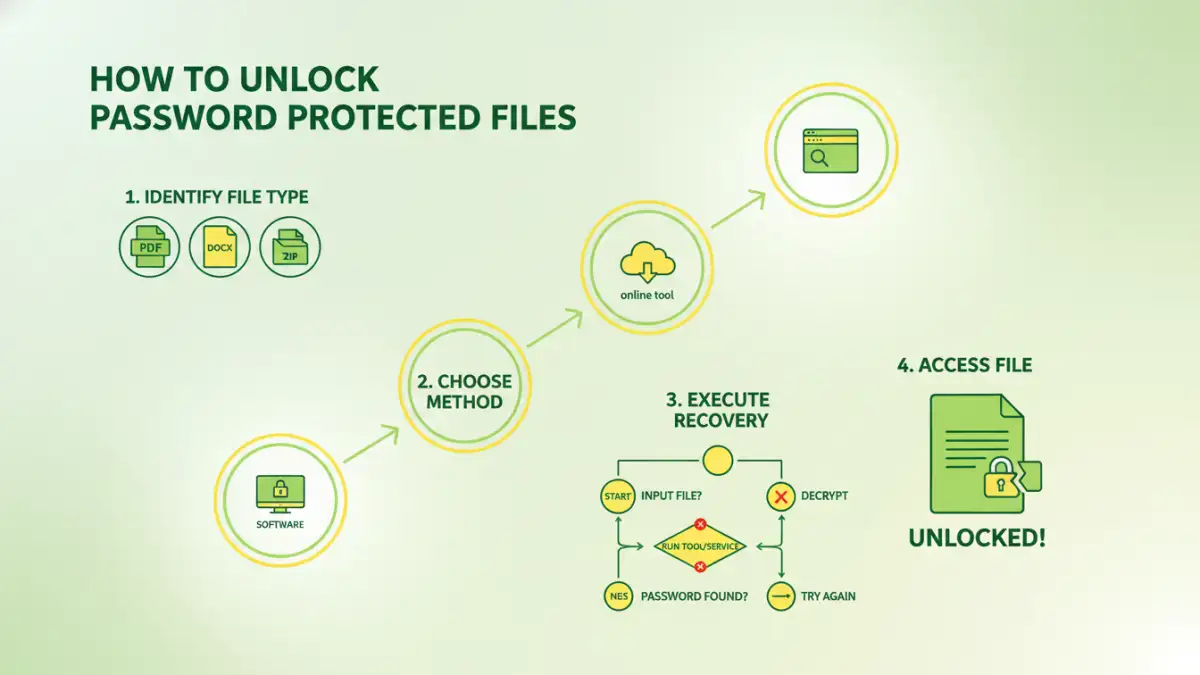 Infographic detailing steps to unlock password protected files