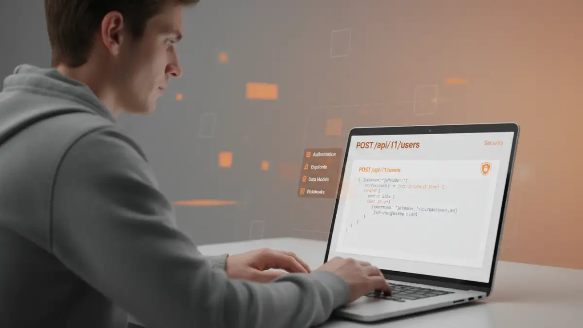 user friendly secure file api documentation - Developer using intuitive documentation for a secure file API.