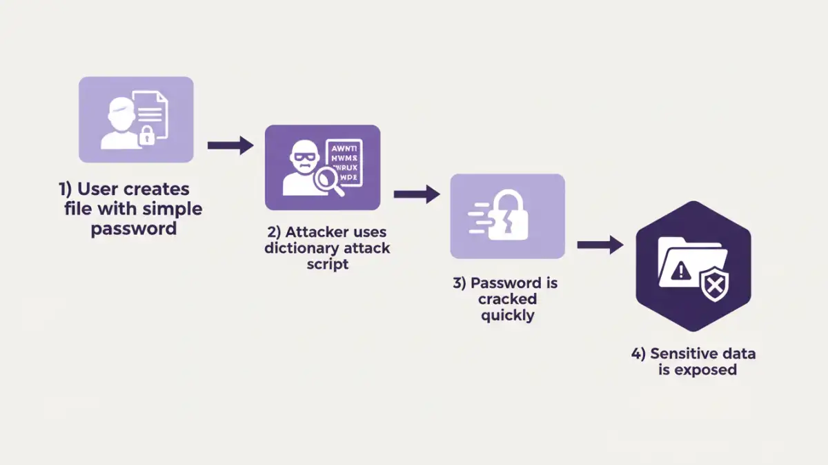 weak file passwords weak file passwords - Infographic showing how a weak file password leads to a data breach.