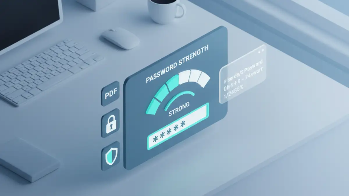 weak pdf password weak pdf password - User setting up a strong password for a PDF document using security software.