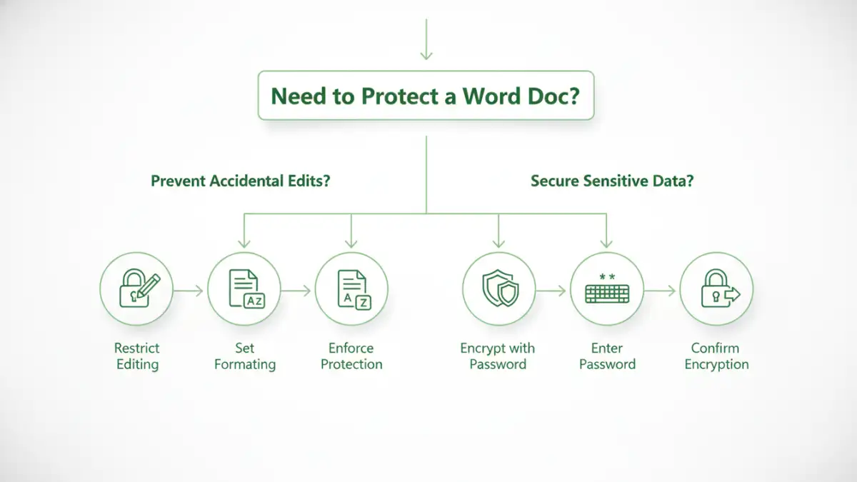 word document password protection - Infographic flowchart showing when to use read-only vs. encryption for Word documents