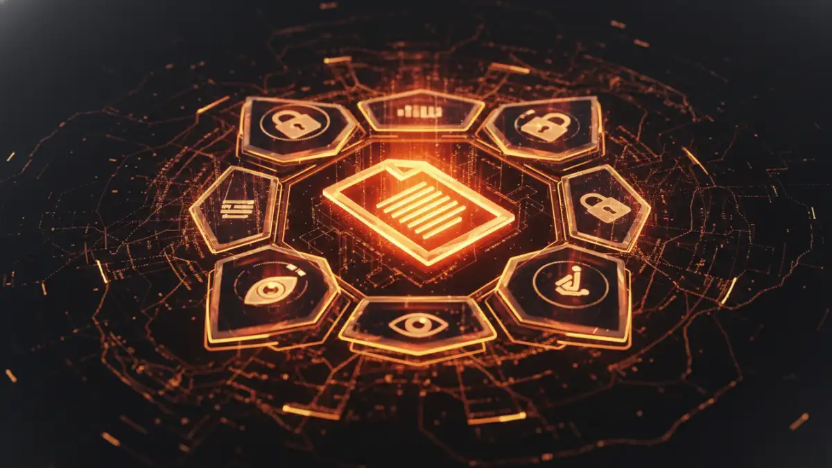 A conceptual image representing zero trust document security with multiple layers of verification.