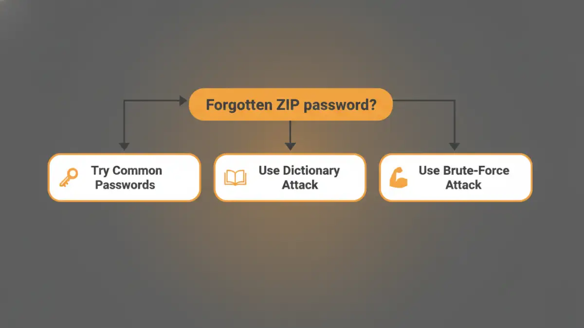 zip file password - Infographic flowchart explaining the steps for ZIP password recovery